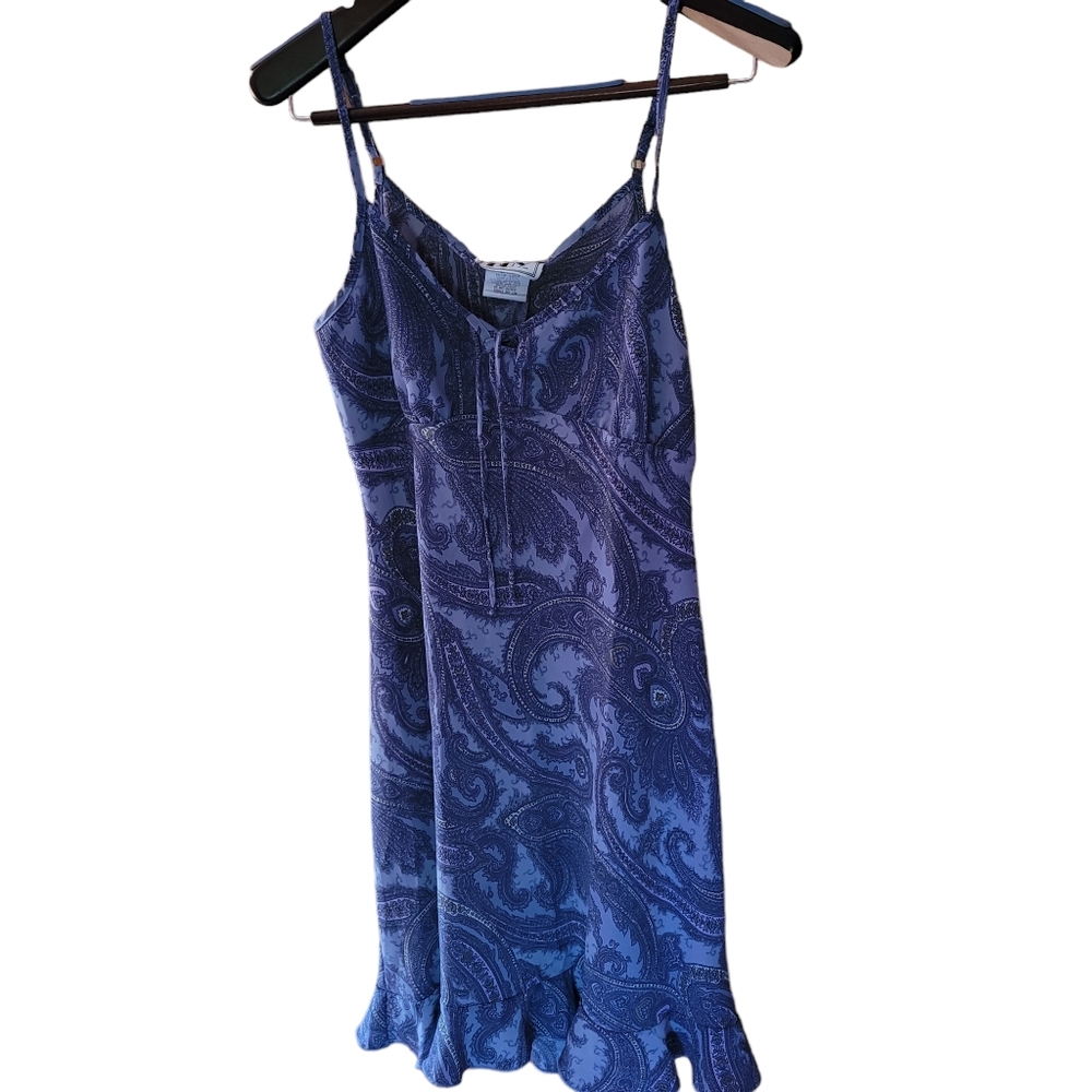 DBY Dress Sz 13/14 Strappy Adjustable Ruffle Hem Paisley Blue  Vtg EUC
